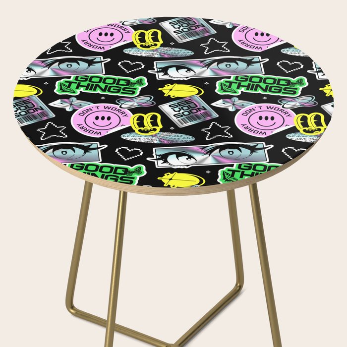 Retro holographic Y2K sticker pattern Side Table Gallery Image 2