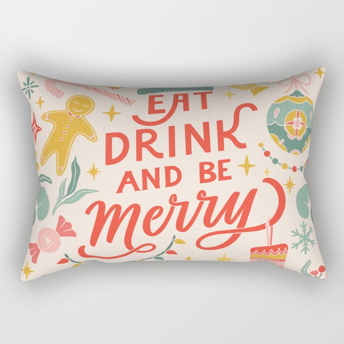 Retro Christmas, Eat, Drink And Be Merry Rectangular Pillow Gallery Image 1