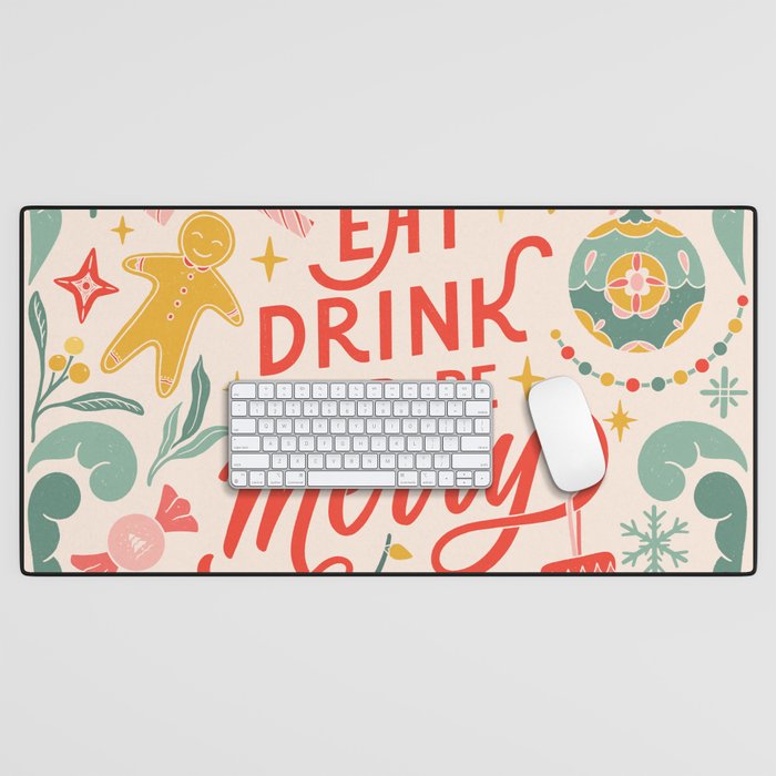 Retro Christmas, Eat, Drink And Be Merry Desk Mat Gallery Image 1