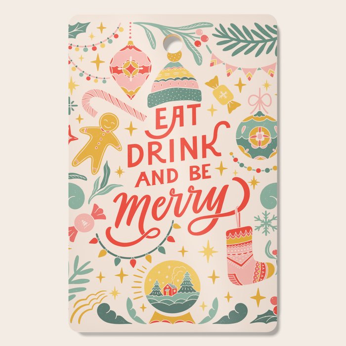 Retro Christmas, Eat, Drink And Be Merry Cutting Board Gallery Image 1
