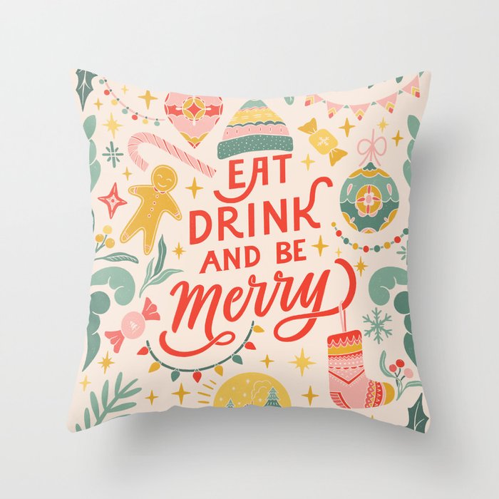 Retro Christmas, Eat, Drink And Be Merry Throw Pillow Gallery Image 6