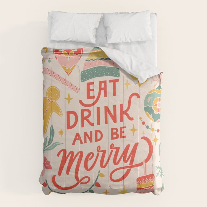 Retro Christmas, Eat, Drink And Be Merry Comforter Gallery Image 1