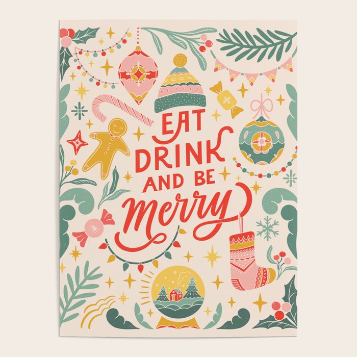 Retro Christmas, Eat, Drink And Be Merry Poster Gallery Image 1