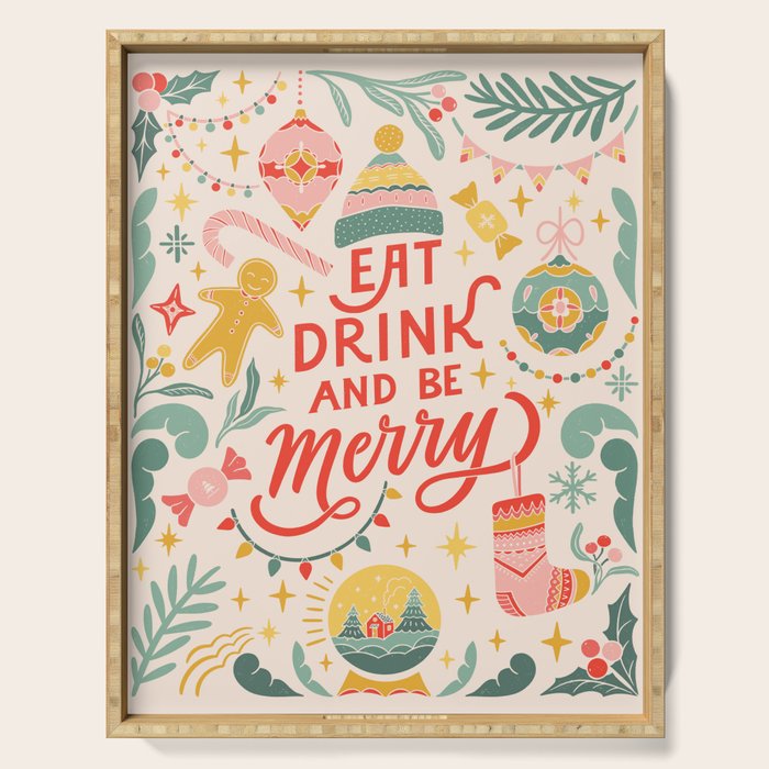 Retro Christmas, Eat, Drink And Be Merry Serving Tray Gallery Image 1