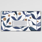 Watercolor berries and branches - indigo and beige Desk Mat Gallery Image 1