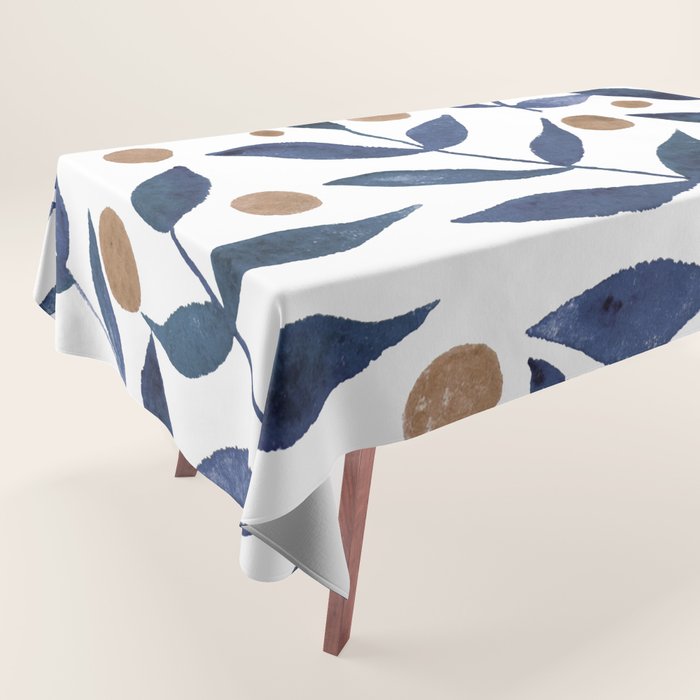 Watercolor berries and branches - indigo and beige Tablecloth Gallery Image 1