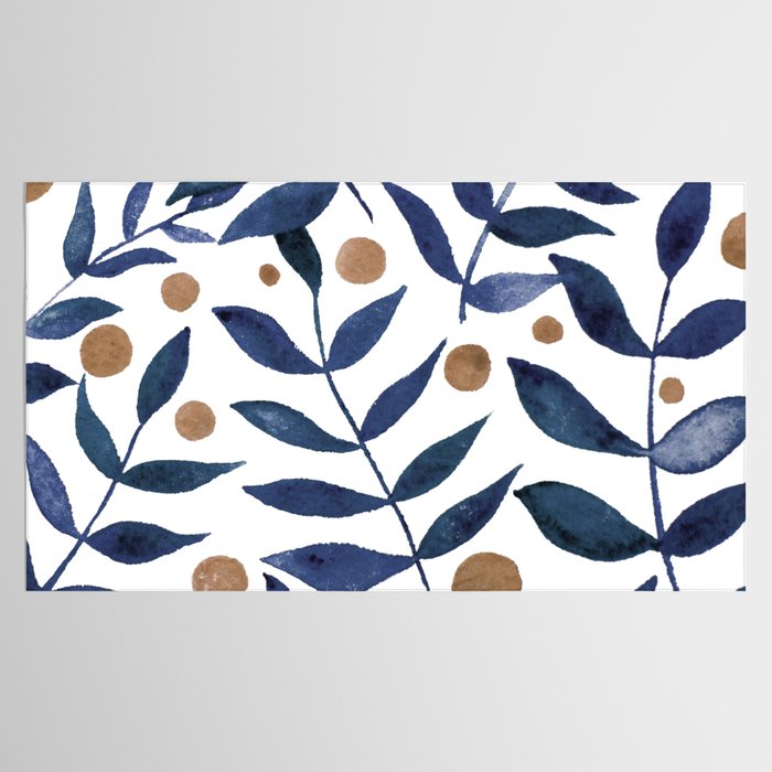 Watercolor berries and branches - indigo and beige Tablecloth Gallery Image 2