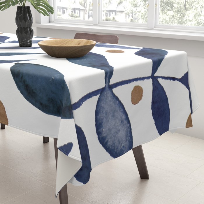 Watercolor berries and branches - indigo and beige Tablecloth Gallery Image 3