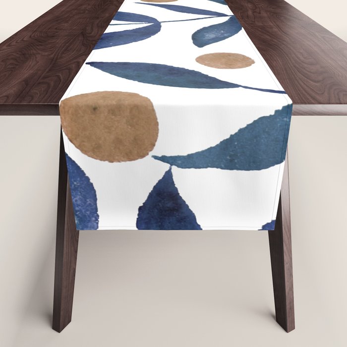 Watercolor berries and branches - indigo and beige Table Runner Gallery Image 1