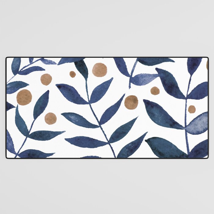Watercolor berries and branches - indigo and beige Desk Mat Gallery Image 3