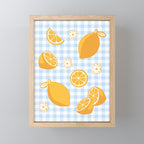 Lemons on Pastel Blue Gingham Mini Art Print Gallery Image 1