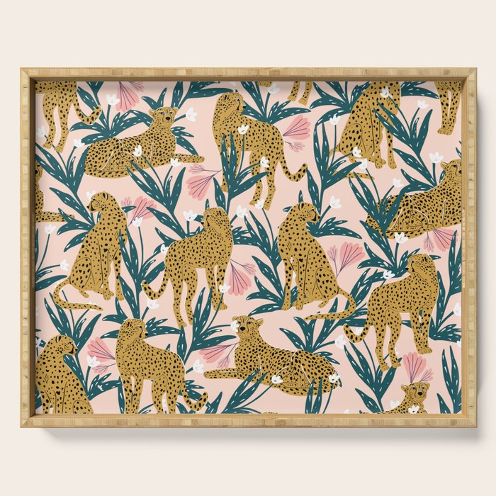 Cheetah jungle print on blush pink  Serving Tray Gallery Image 1