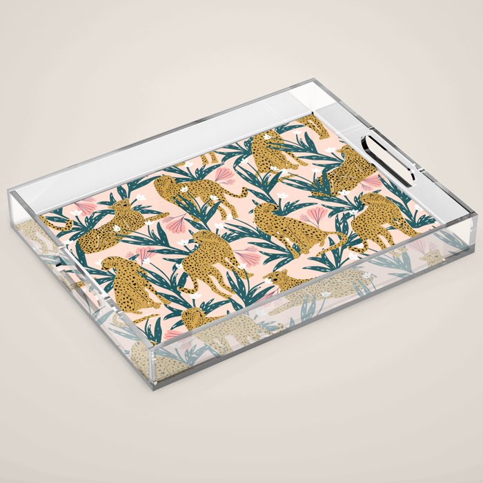 Cheetah jungle print on blush pink  Acrylic Tray Gallery Image 1