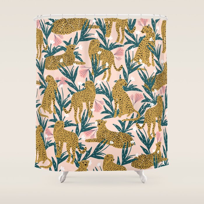 Cheetah jungle print on blush pink  Shower Curtain Gallery Image 1