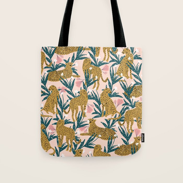 Cheetah jungle print on blush pink  Tote Bag Gallery Image 1