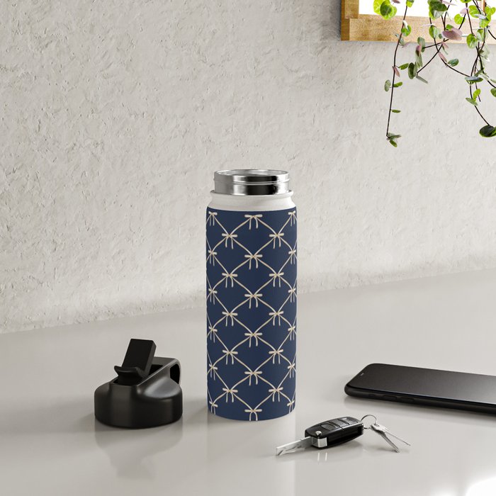 Bows & Ribbons Pattern XLII Dark Navy Blue Water Bottle Gallery Image 4