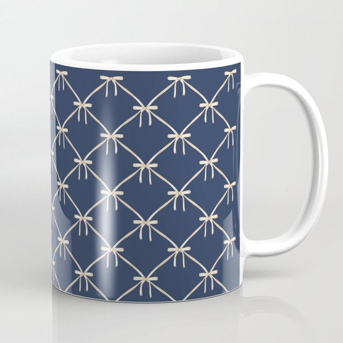 Bows & Ribbons Pattern XLII Dark Navy Blue Coffee Mug Gallery Image 1
