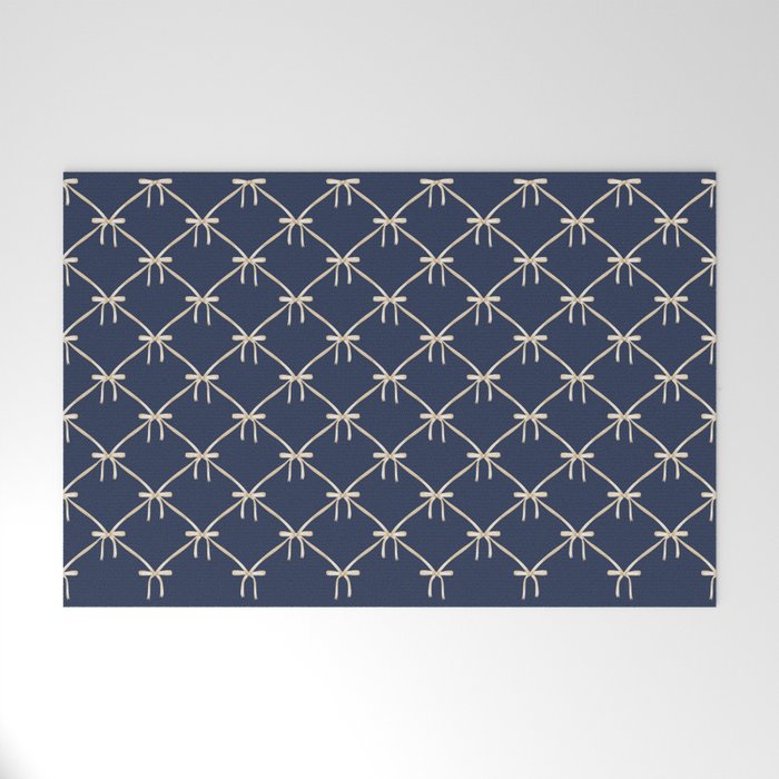 Bows & Ribbons Pattern XLII Dark Navy Blue Welcome Mat Gallery Image 1