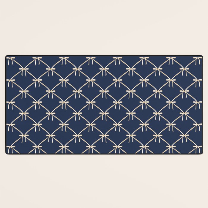 Bows & Ribbons Pattern XLII Dark Navy Blue Desk Mat Gallery Image 3