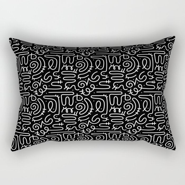 Abstract black and white line doodle pattern Rectangular Pillow Gallery Image 2