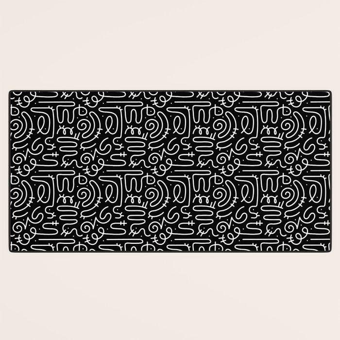 Abstract black and white line doodle pattern Desk Mat Gallery Image 3