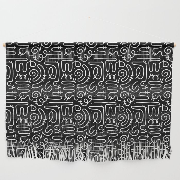 Abstract black and white line doodle pattern Wall Hanging Gallery Image 1