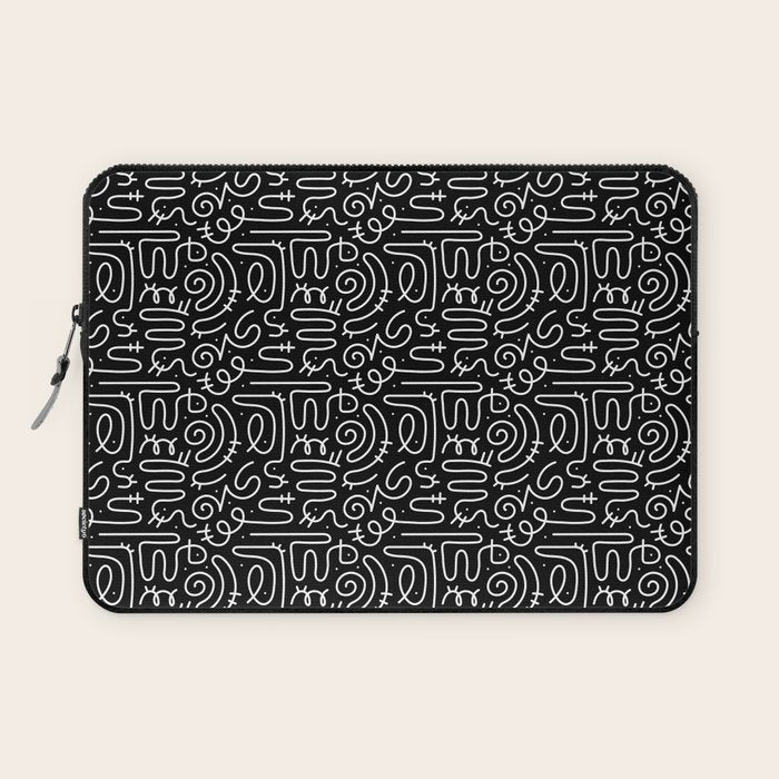 Abstract black and white line doodle pattern Laptop Sleeve Gallery Image 1