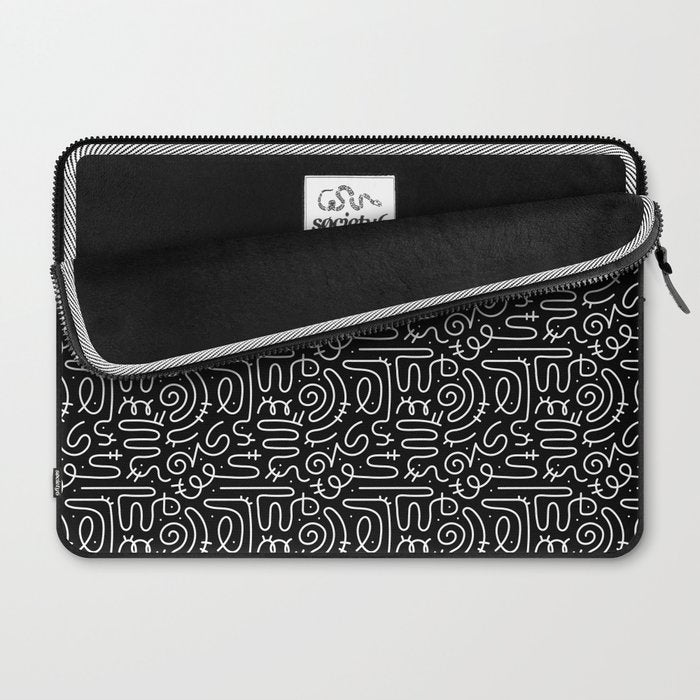 Abstract black and white line doodle pattern Laptop Sleeve Gallery Image 2