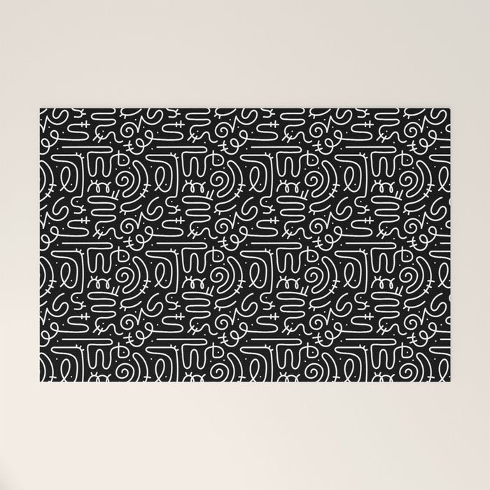 Abstract black and white line doodle pattern Welcome Mat Gallery Image 1