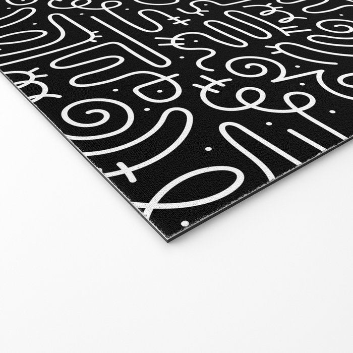 Abstract black and white line doodle pattern Welcome Mat Gallery Image 2
