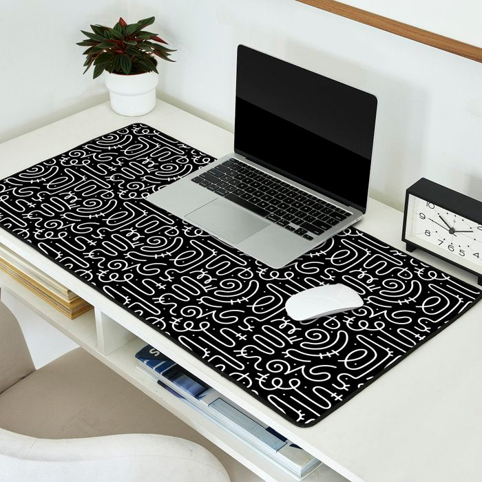 Abstract black and white line doodle pattern Desk Mat Gallery Image 2