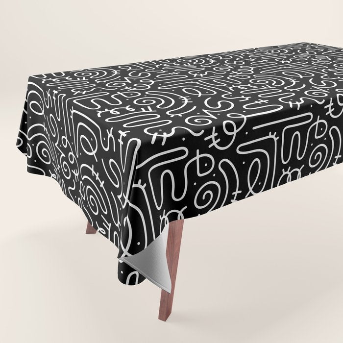 Abstract black and white line doodle pattern Tablecloth Gallery Image 1