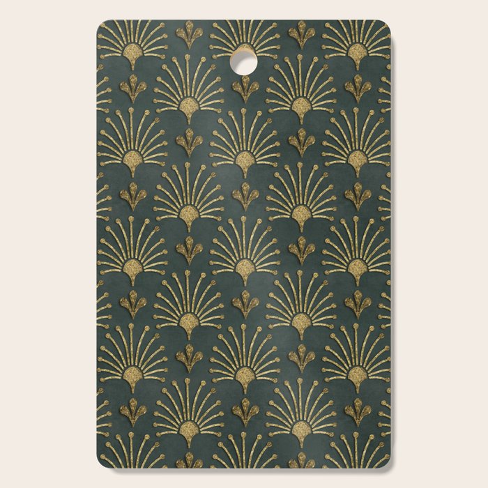 Retro Art Deco Pattern Gold On Green Velvet Cutting Board Gallery Image 1