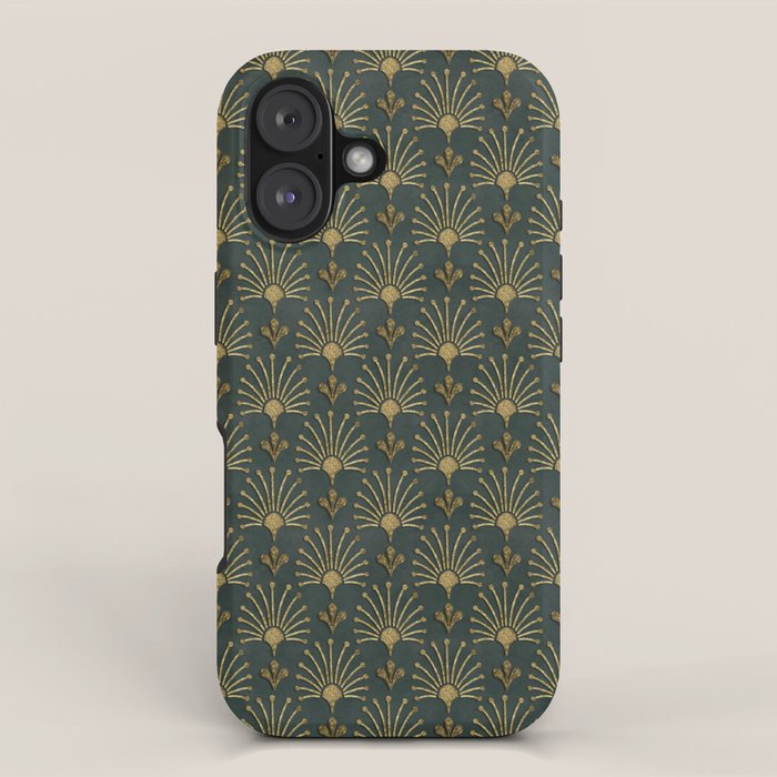 Retro Art Deco Pattern Gold On Green Velvet iPhone Case Gallery Image 1