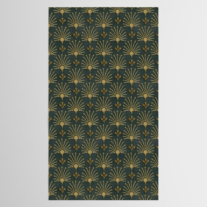 Retro Art Deco Pattern Gold On Green Velvet Tablecloth Gallery Image 2