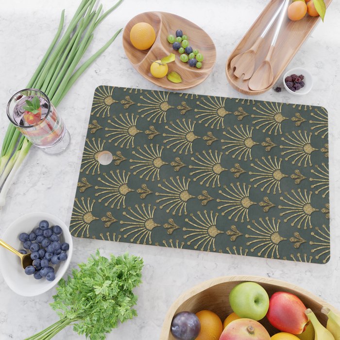 Retro Art Deco Pattern Gold On Green Velvet Cutting Board Gallery Image 2