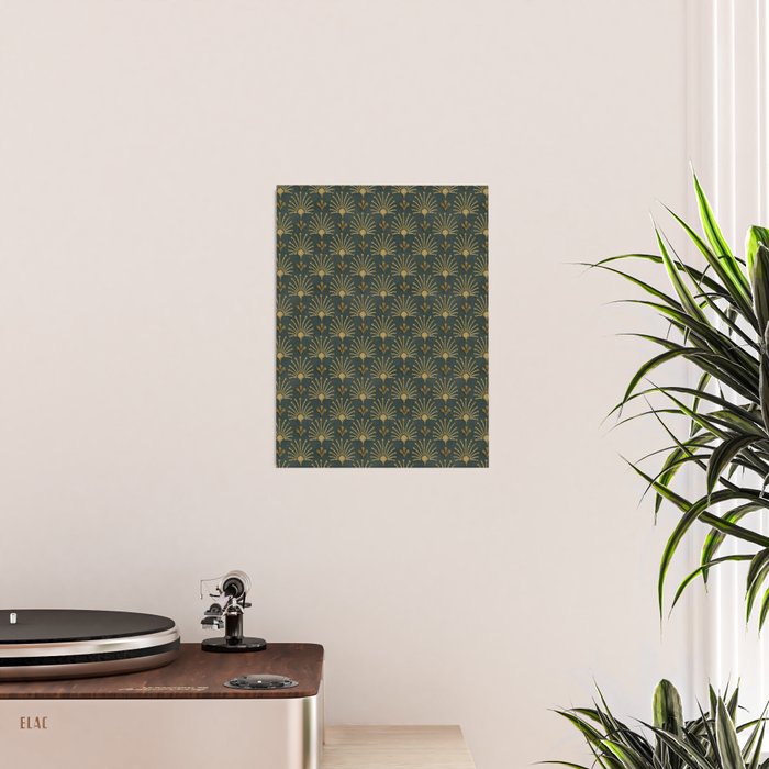 Retro Art Deco Pattern Gold On Green Velvet Poster Gallery Image 2