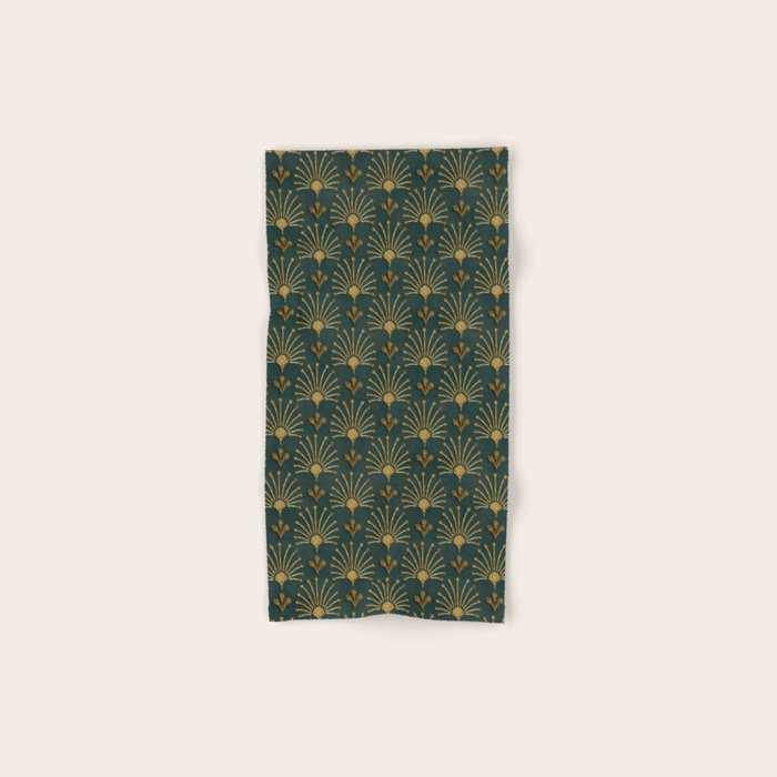 Retro Art Deco Pattern Gold On Green Velvet Bath Towel Gallery Image 1