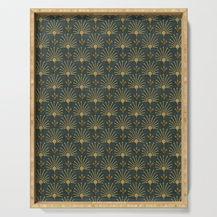 Retro Art Deco Pattern Gold On Green Velvet Serving Tray Gallery Image 1