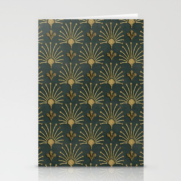 Retro Art Deco Pattern Gold On Green Velvet Stationery Card Gallery Image 2