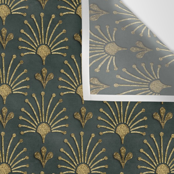 Retro Art Deco Pattern Gold On Green Velvet Wall Tapestry Gallery Image 3