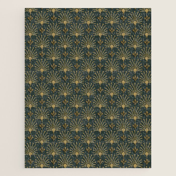 Retro Art Deco Pattern Gold On Green Velvet Jigsaw Puzzle Gallery Image 1