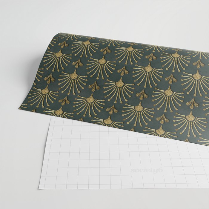 Retro Art Deco Pattern Gold On Green Velvet Wrapping Paper Gallery Image 2
