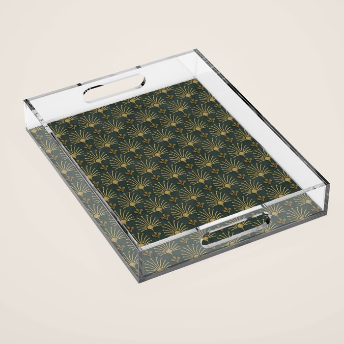 Retro Art Deco Pattern Gold On Green Velvet Acrylic Tray Gallery Image 1