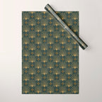 Retro Art Deco Pattern Gold On Green Velvet Wrapping Paper Gallery Image 1