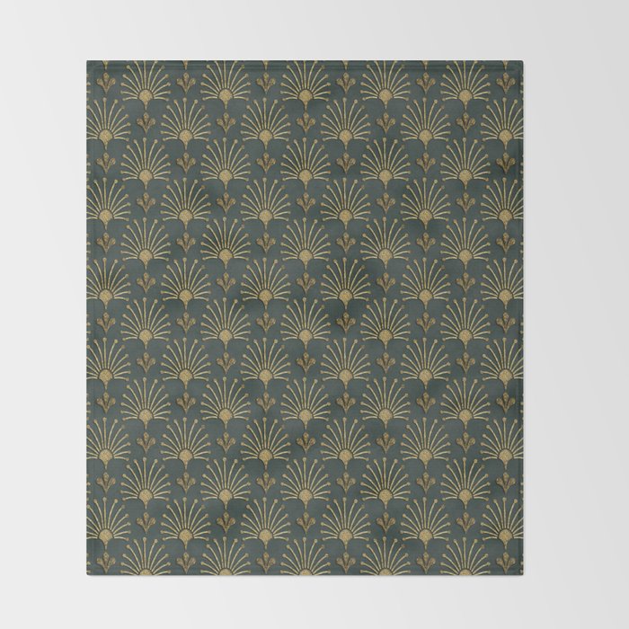 Retro Art Deco Pattern Gold On Green Velvet Throw Blanket Gallery Image 2