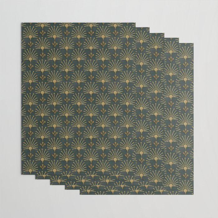 Retro Art Deco Pattern Gold On Green Velvet Wrapping Paper Gallery Image 3