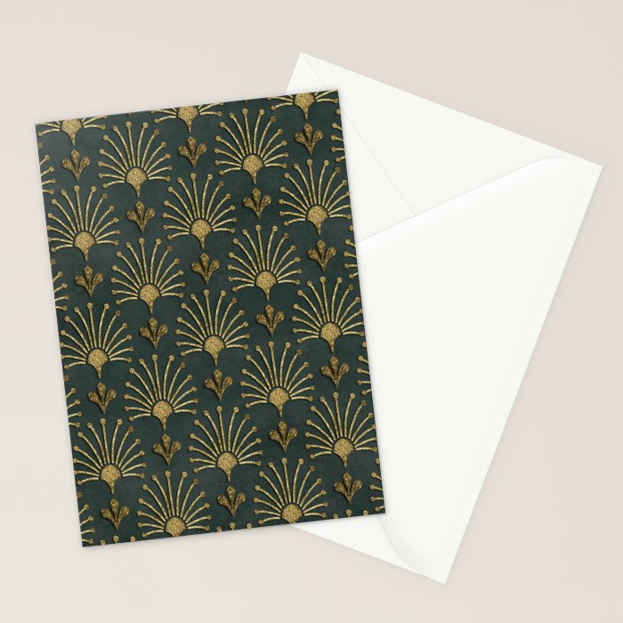 Retro Art Deco Pattern Gold On Green Velvet Stationery Card Gallery Image 2