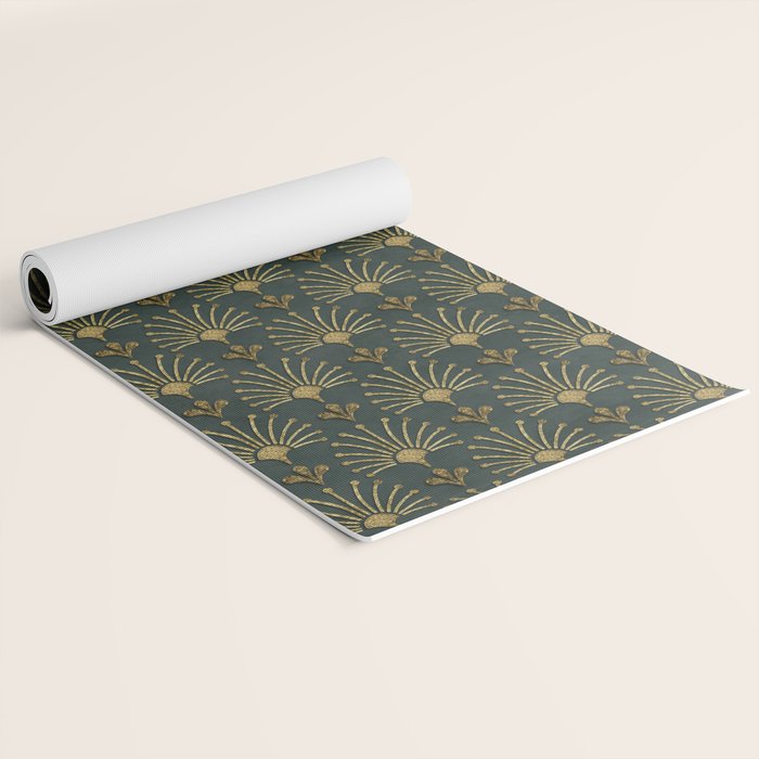Retro Art Deco Pattern Gold On Green Velvet Yoga Mat Gallery Image 2