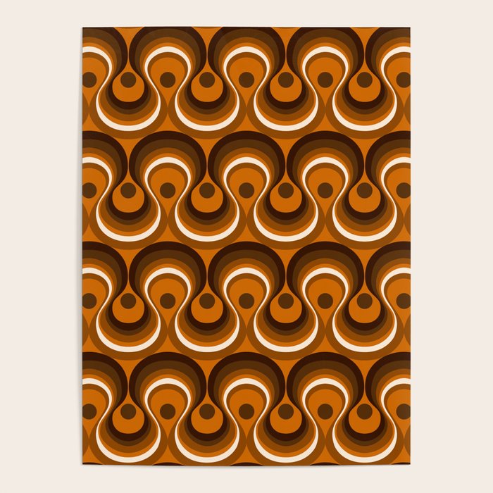 Brown, Orange and Ivory Wavy Lines Retro Pattern Poster Gallery Image 4